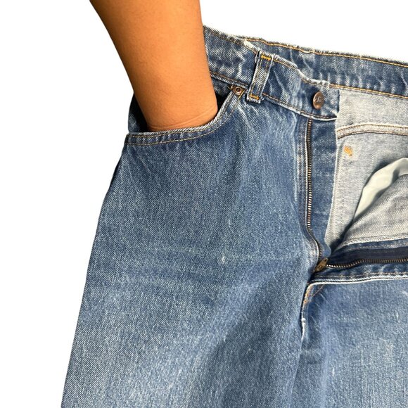 Vintage H.I.S. 10/11 Chic Blue Mom Jeans High Waist Straight Creased Made in USA - Picture 6 of 16